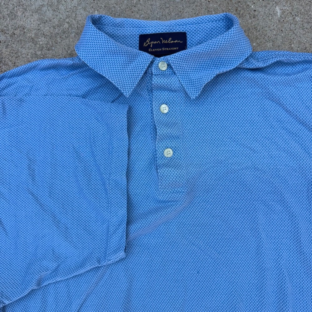 Byron Nelson Polo Shirt Mens XL Blue Textured Cotton Short Sleeve Golf Sporty